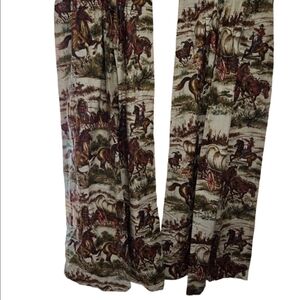 Vintage America Western Print Curtains Featuring Cowboys Horse And Covered Wagon